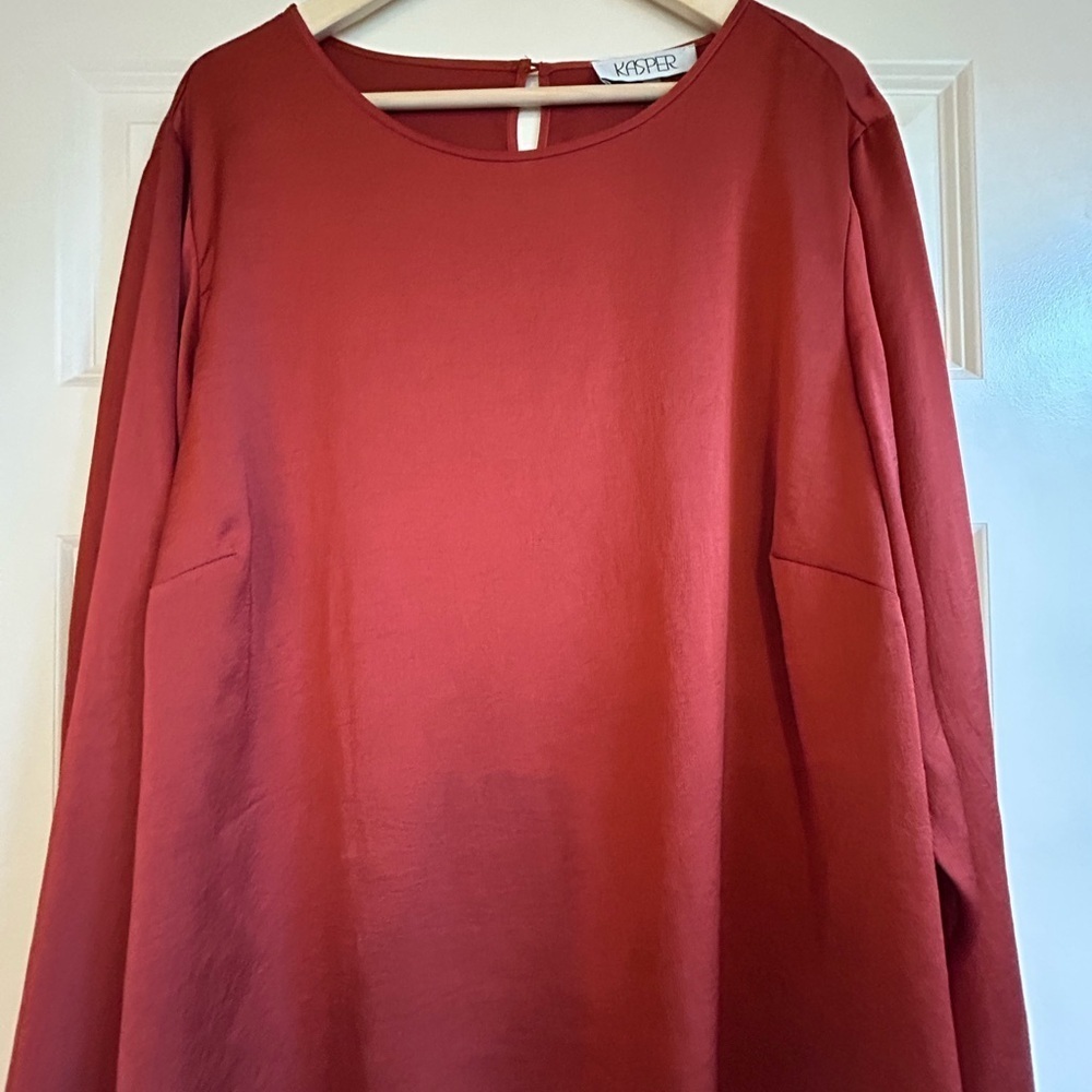 Kasper Burnt Orange Career Silky Relaxed Boxy Blouse Size 3X - Picture 3 of 11